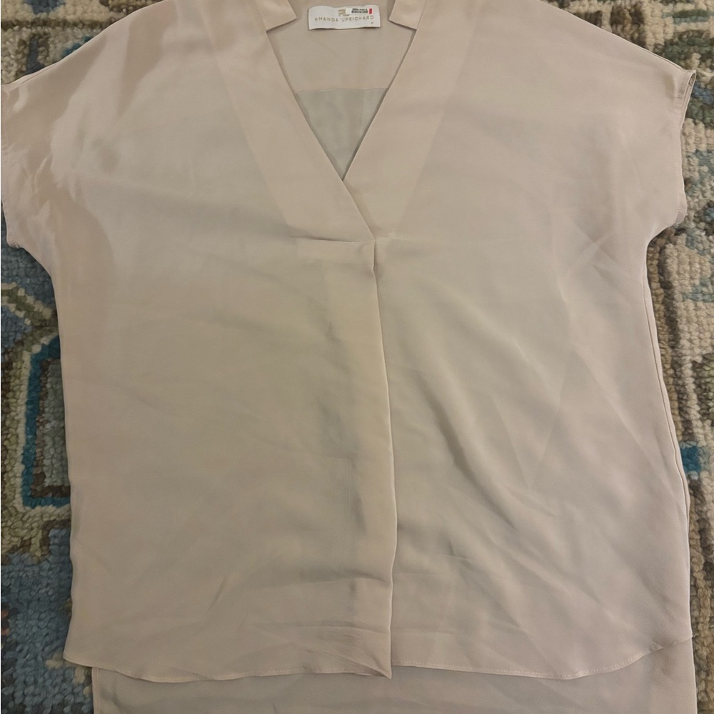 Amanda Uprichard Cream V-Neck Blouse